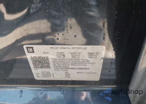 2019 Chevrolet Silverado 1500 Custom z USA, uszkodzony, nr VIN 1GCPYBEH0KZ366993